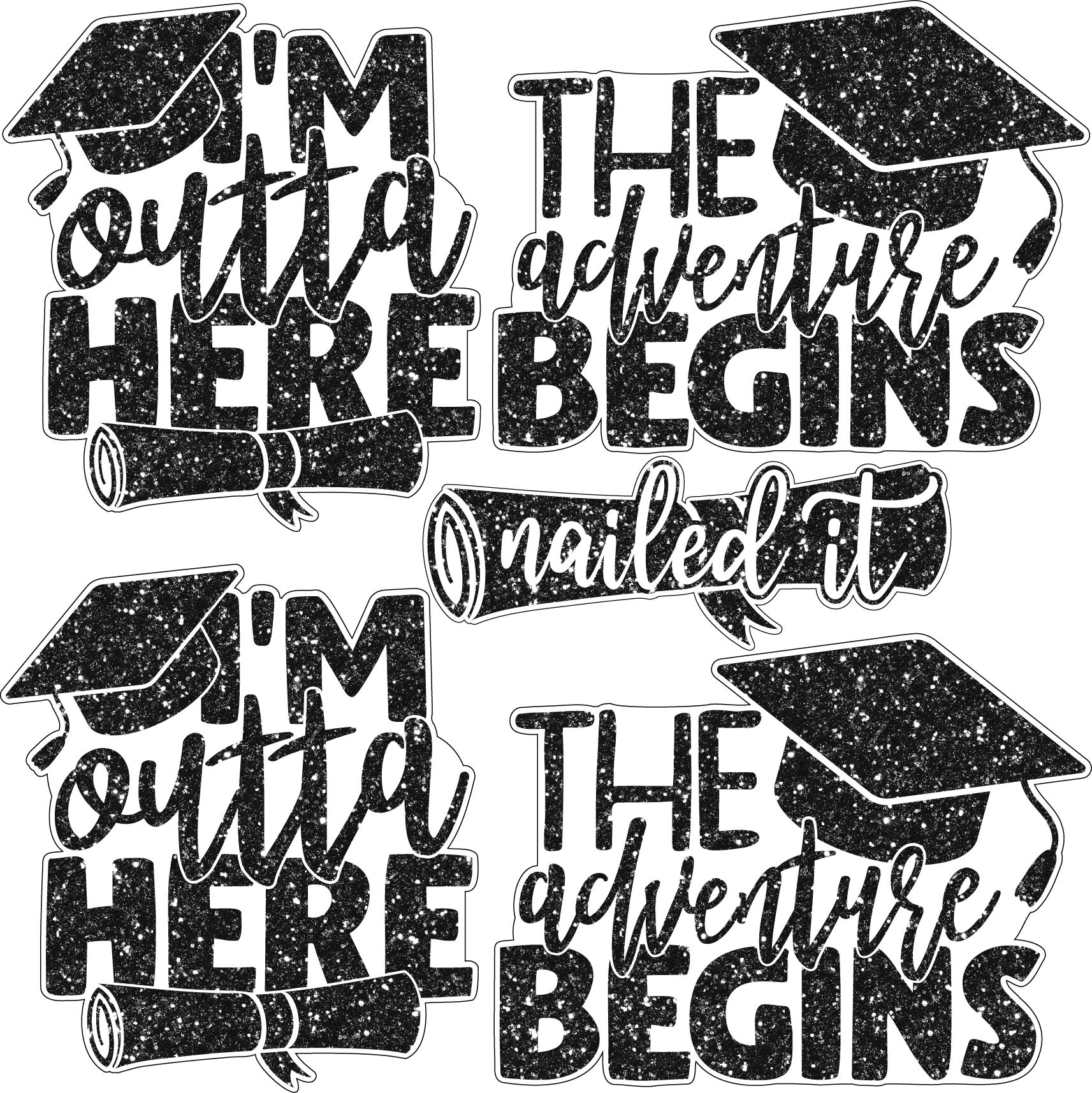 Graduation Sayings or Accents Set 7 - Black Glitter - Half Sheet Misc. Graduation Sayings or Accents Set 7 - Black Glitter - Half Sheet Misc.