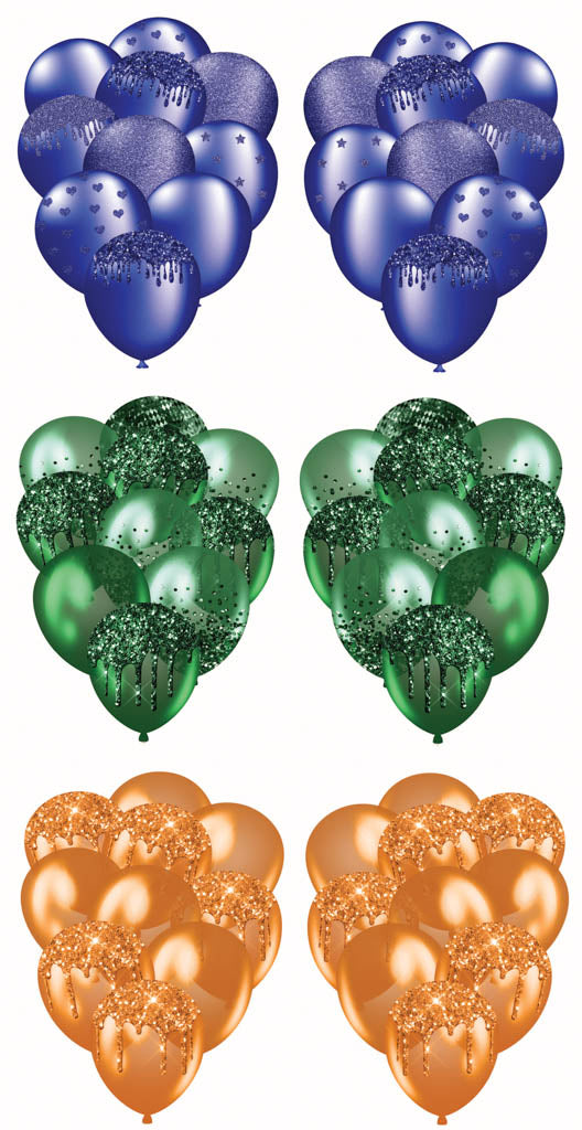 3 Sets of Balloon Bunches 3 Navy, Green, Orange