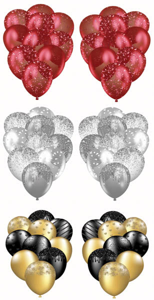 3 Sets of Balloon Bunches 3 Red, Silver, Black and Gold