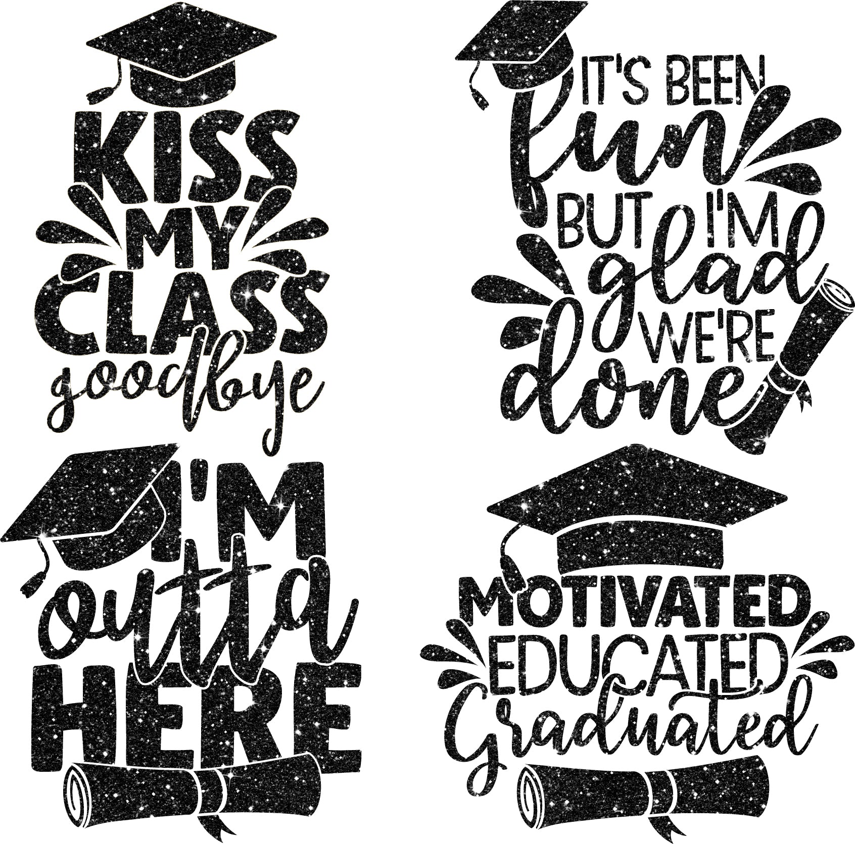 sayings for grad cards Graduation Sayings or Accents Set 1 - Black Glitter