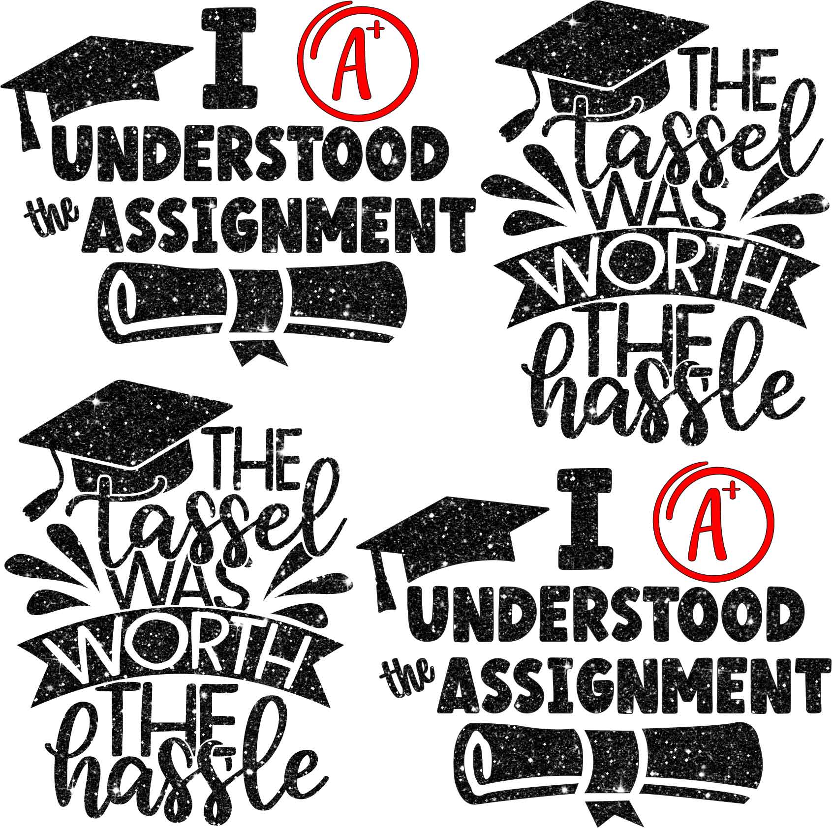 Graduation Sayings or Accents Set 4 - Black Glitter