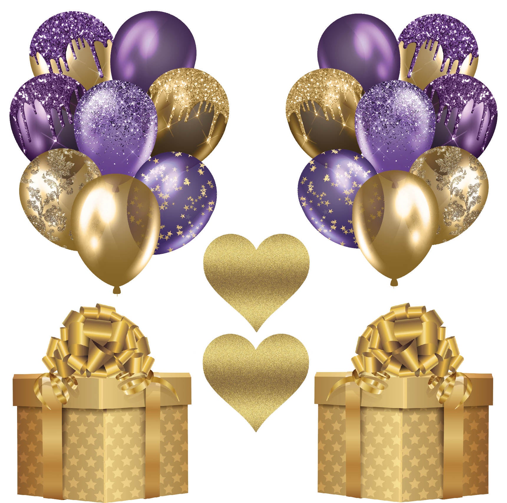 Valentines online Day Purple Gold Glitter Balloon bouquets Fillers Yard Cards - UV High resolution Coroplast printing. HALF SHEET