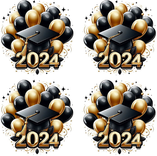 2024 Black and Gold Graduation Balloons - Half Sheet Misc.