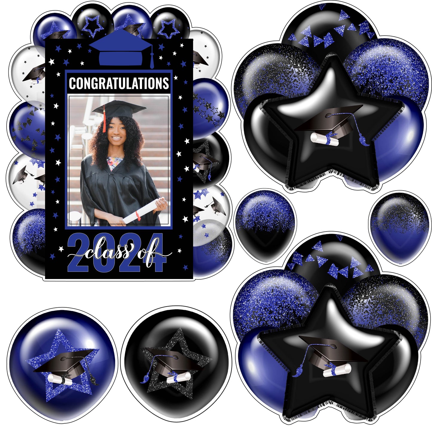 Graduation Frame and Balloons Set 1 - Choose 1 Color - Half Sheet Misc.