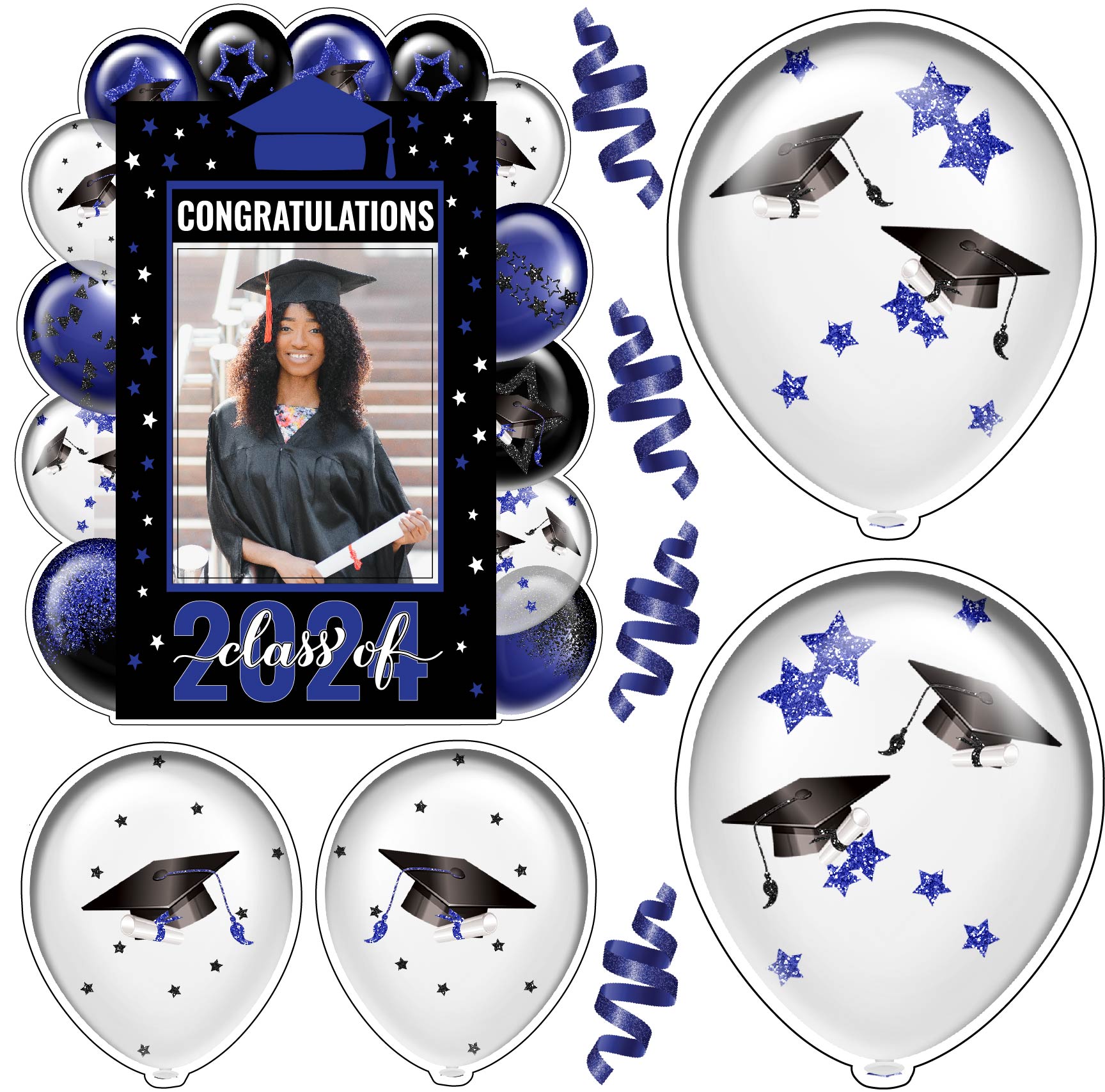 Graduation Frame and Balloons Set 2 - Choose 1 Color - Half Sheet Misc ...