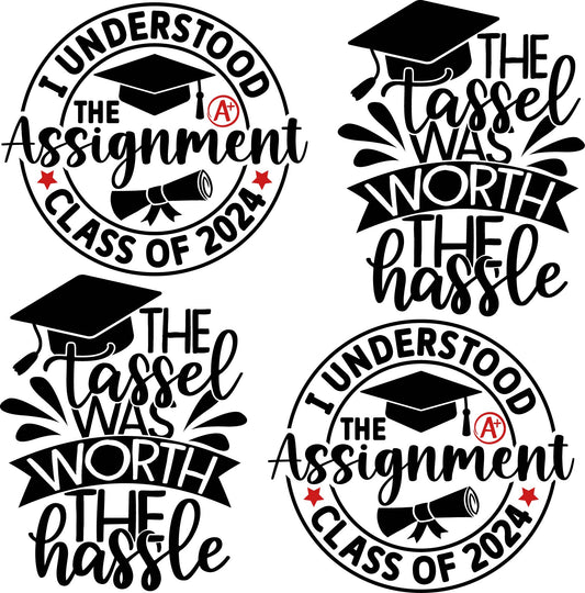 Graduation Sayings or Accents Set 8 2024 - Solid Black - Half Sheet Misc.