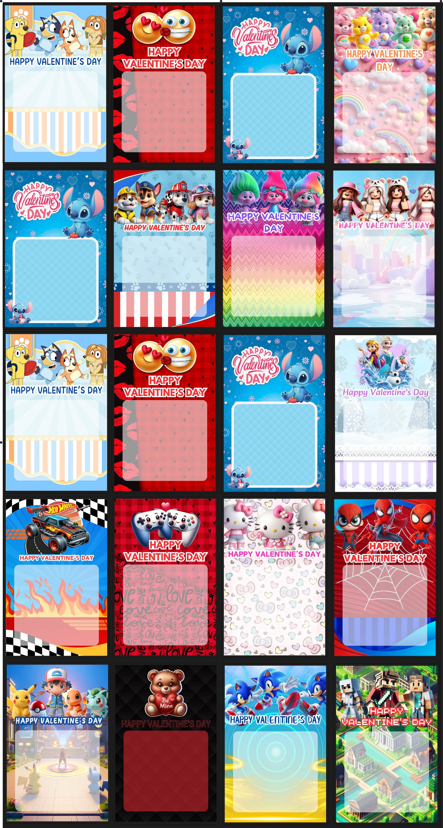 Valentine's Day Jumbo Cards Set 1 Full Sheet