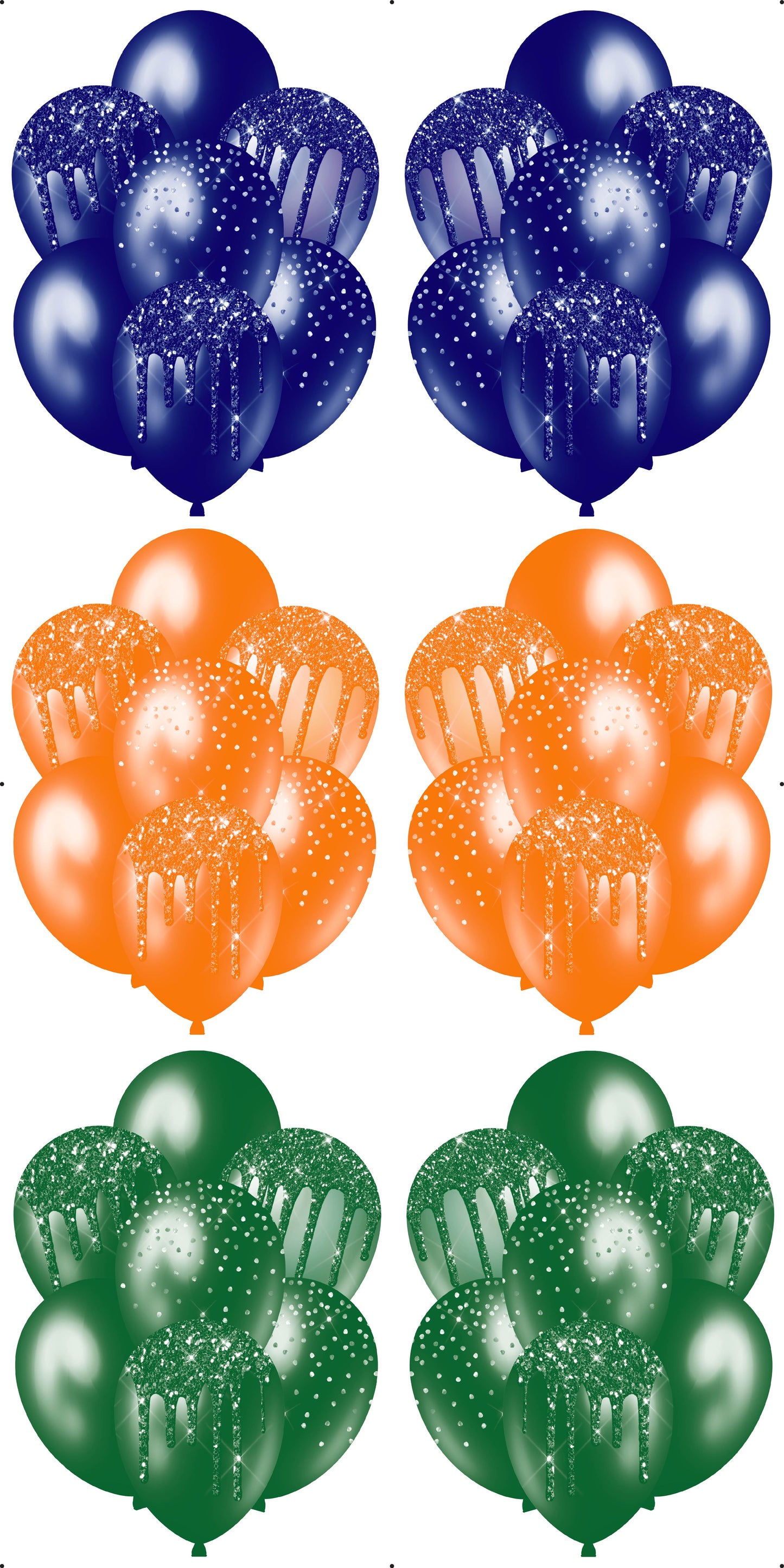 3 Sets of Balloon Bunches 3 Navy, Green, Orange