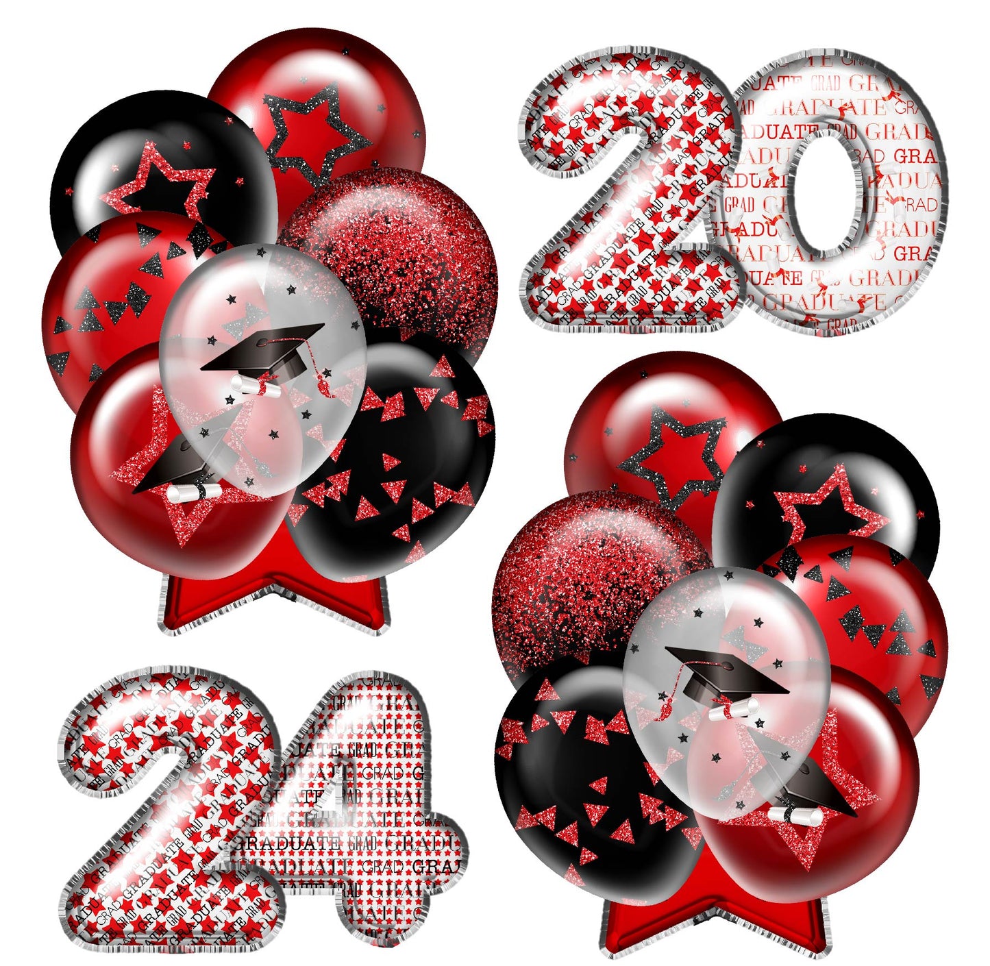 Graduation Balloons and Numbers - Choose 1 Color - Half Sheet Misc.