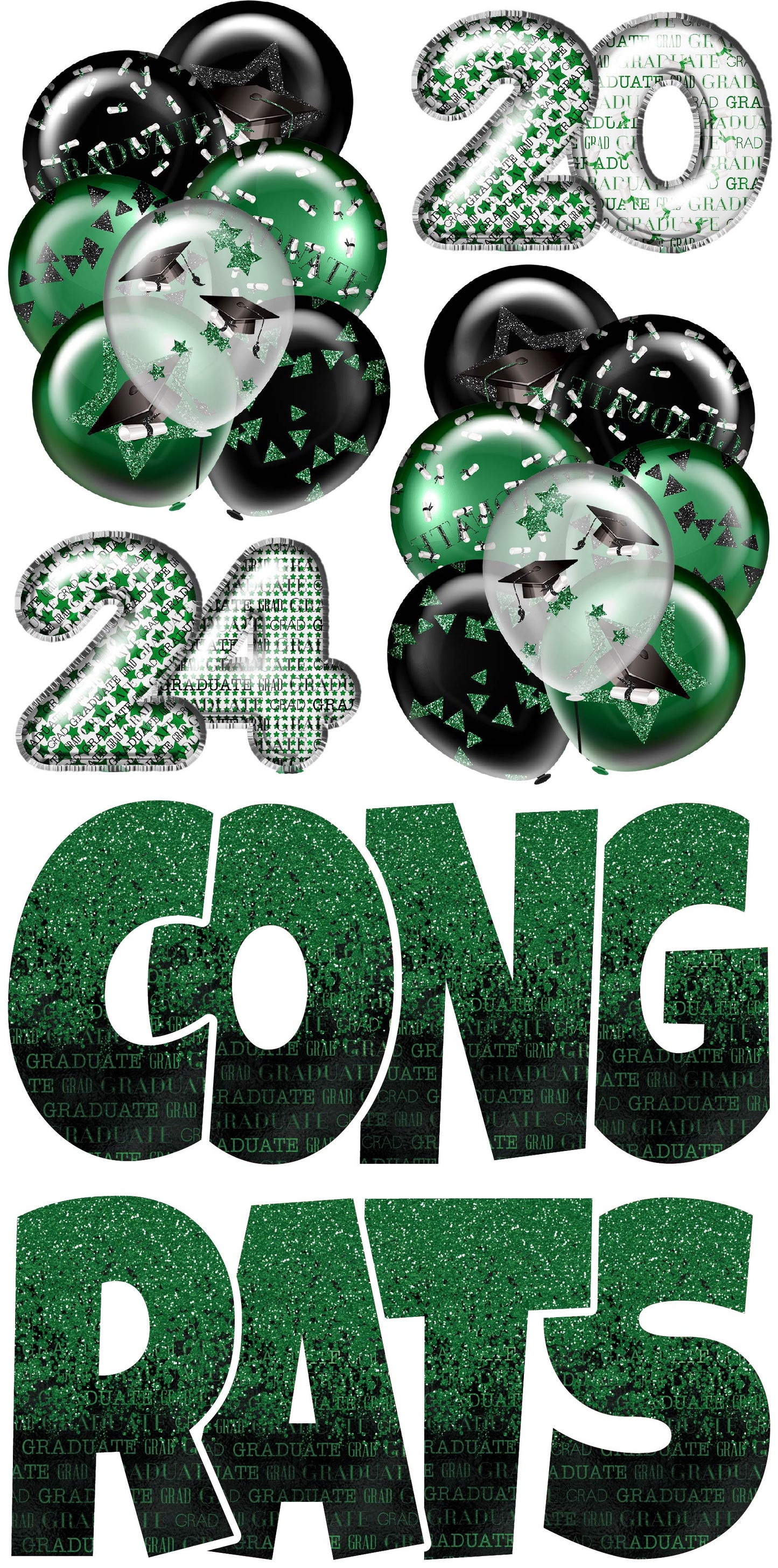 Graduation Flair Set 1 [Balloons, Congrats Ez Set, 2024 Numbers] - Choose 1 Color