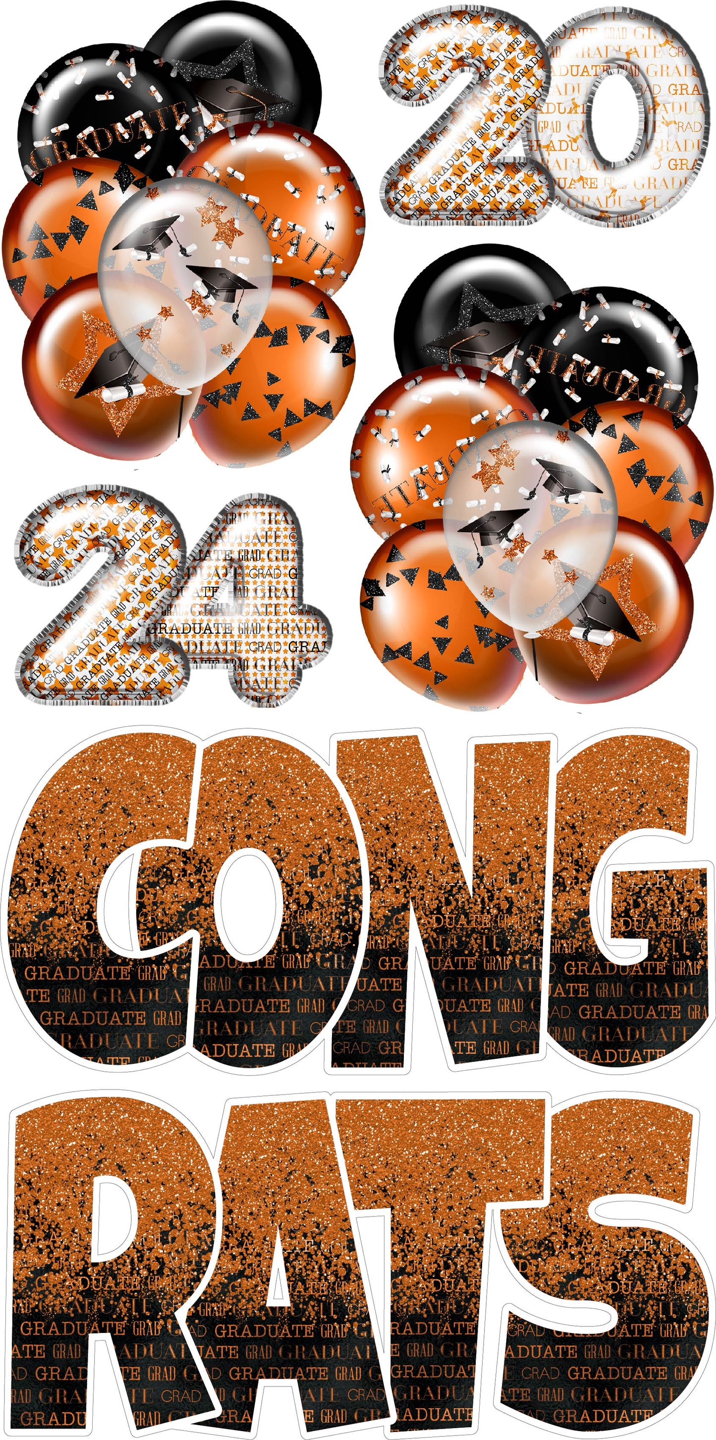 Graduation Flair Set 1 [Balloons, Congrats Ez Set, 2024 Numbers] - Choose 1 Color