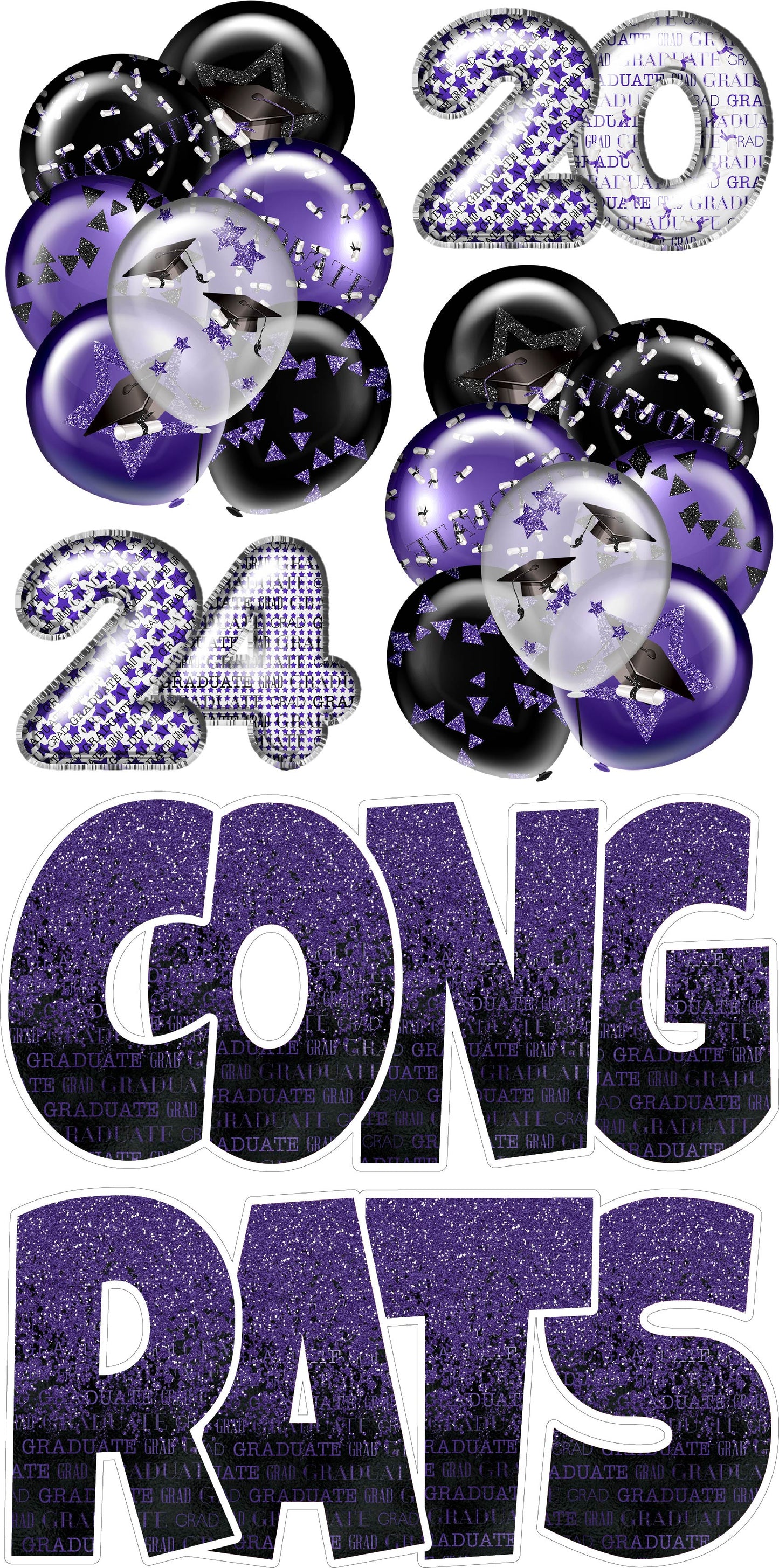 Graduation Flair Set 1 [Balloons, Congrats Ez Set, 2024 Numbers] - Choose 1 Color