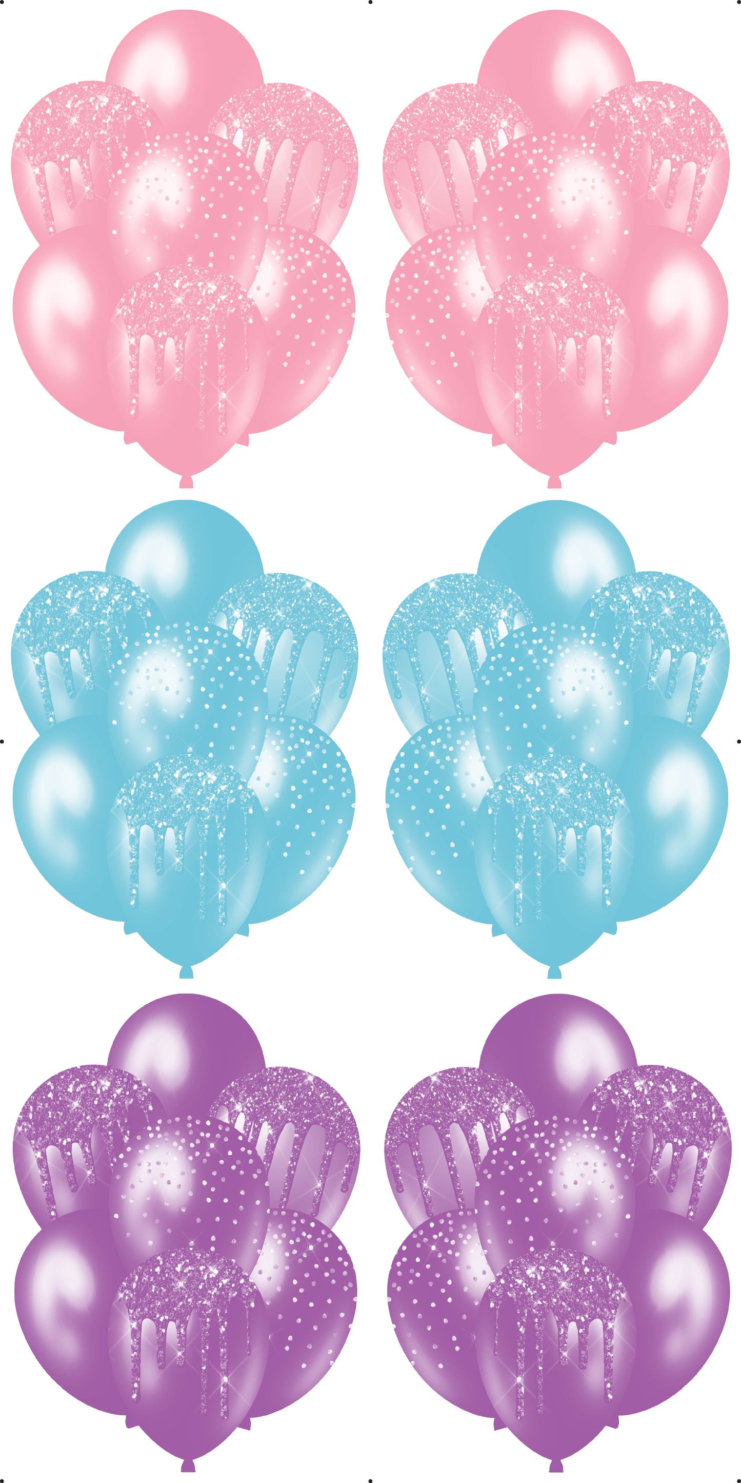 3 Sets of Balloon Bunches - Pink, Light Blue, Light Purple
