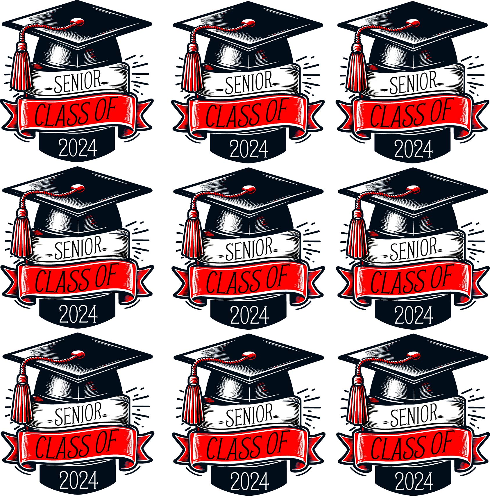 Retailer Graduation Flair w/ Graduate Half Sheet White & Red Yard Cards