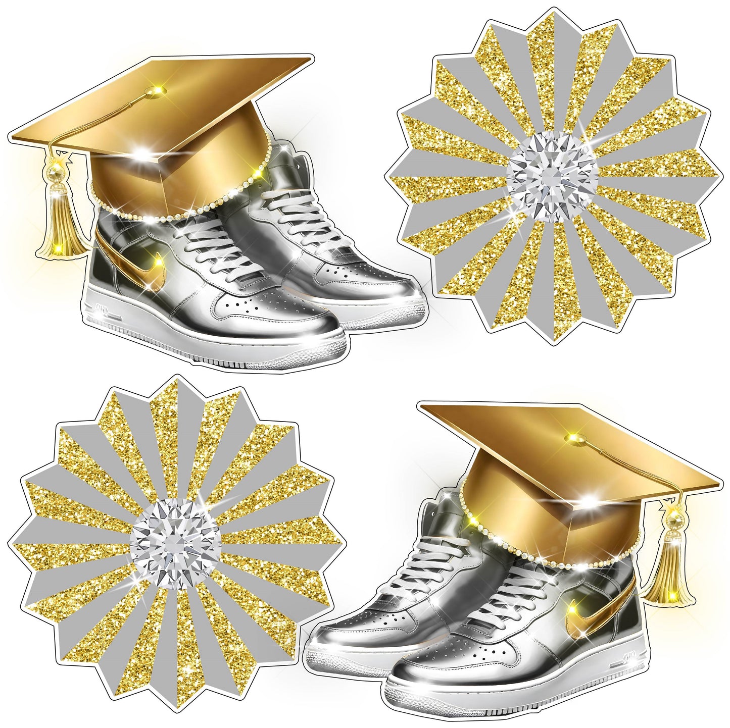 Graduation Cap Shoes and Fans (Diamonds) - Half Sheet Misc.