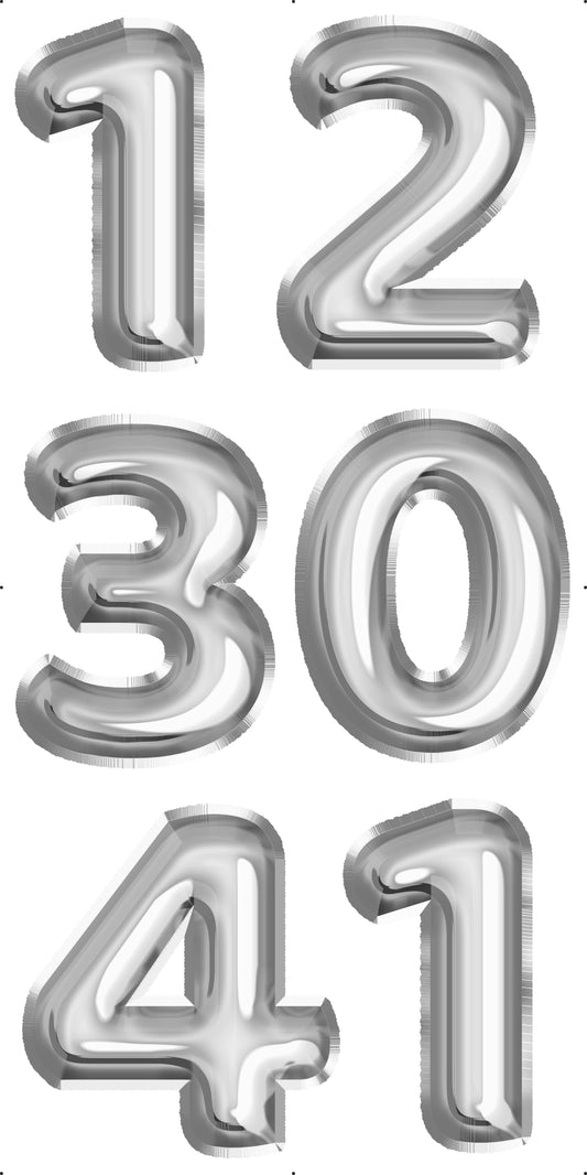 Silver Foil Numbers 30" In Set 3 Full Sheet