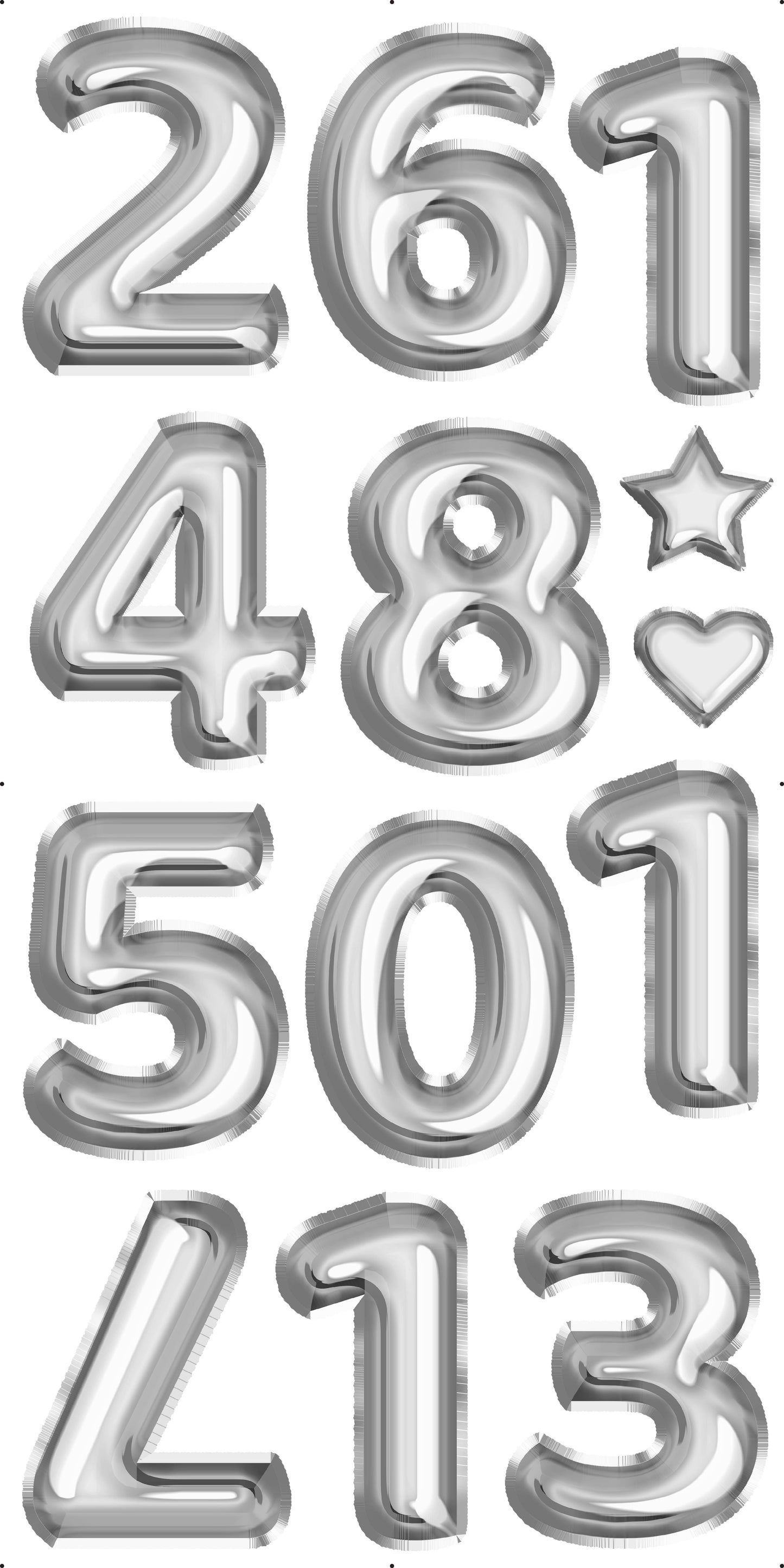 Silver Foil Numbers 23" In Set 1 Full Sheet