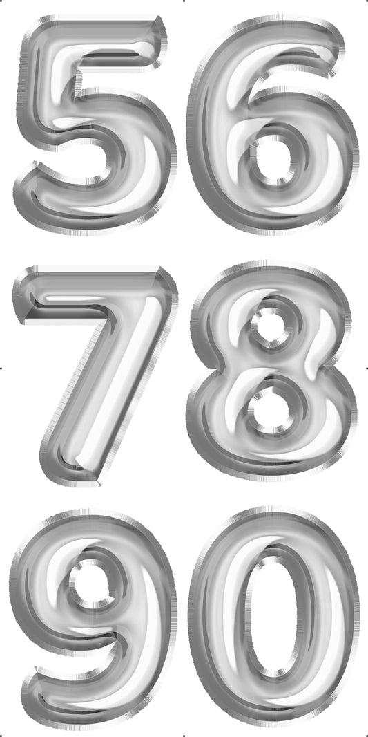 Silver Foil Numbers 30" In Set 4 Full Sheet