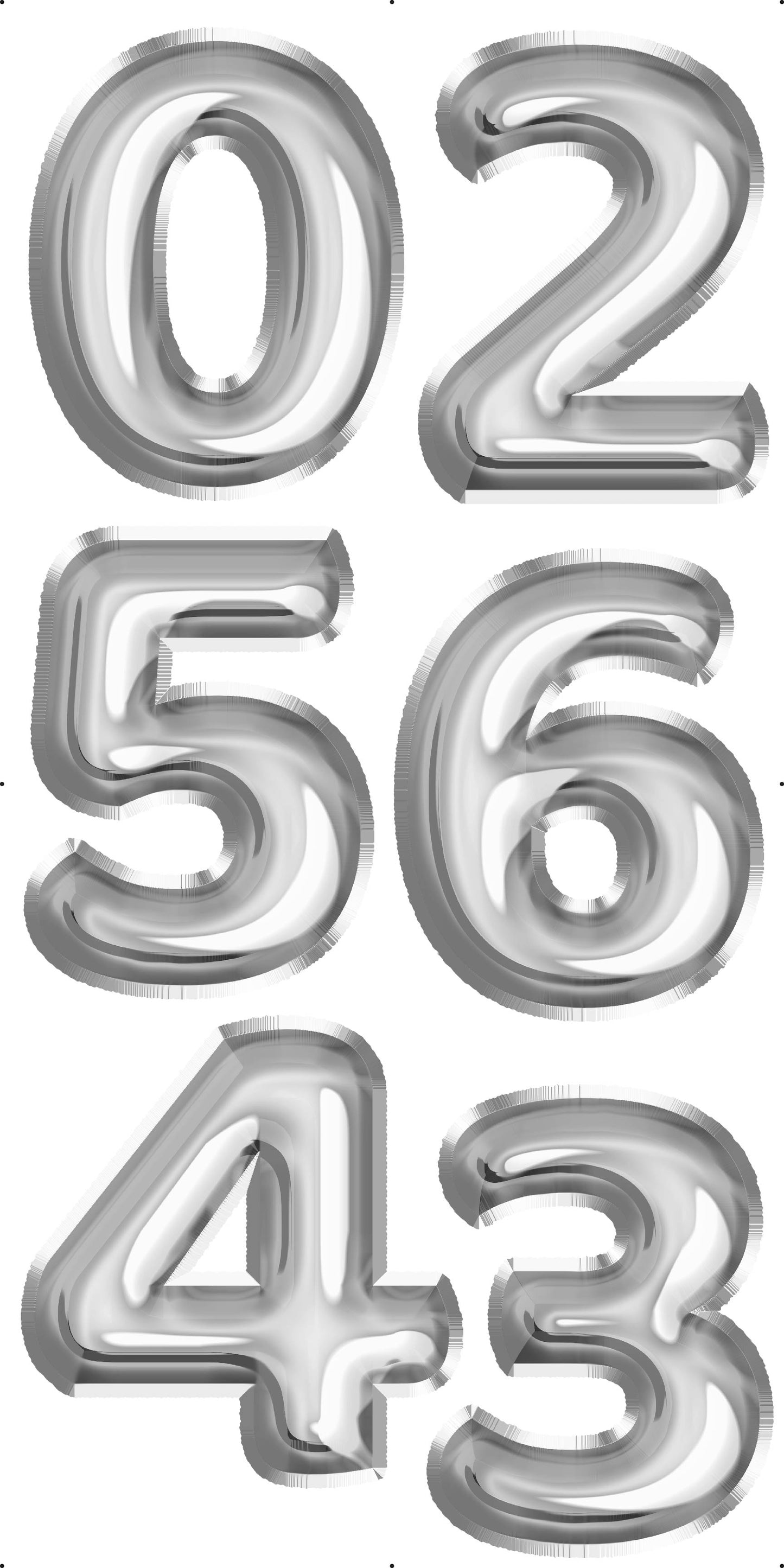 Silver Foil Numbers 30" In Set 1 Full Sheet