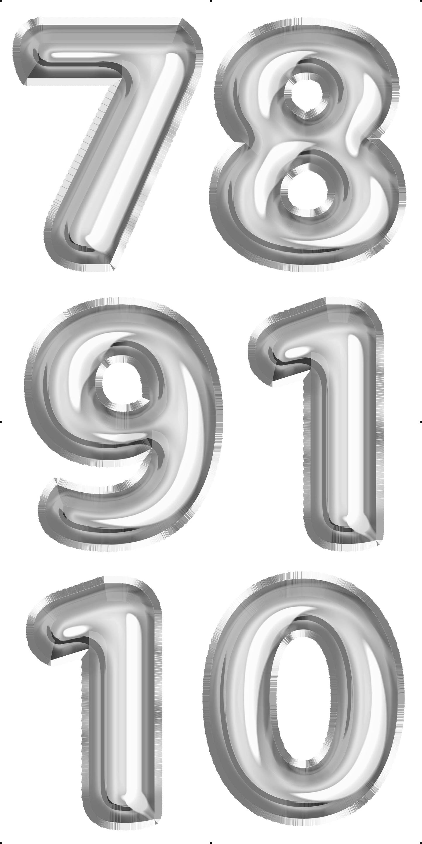 Silver Foil Numbers 30" In Set 2 Full Sheet