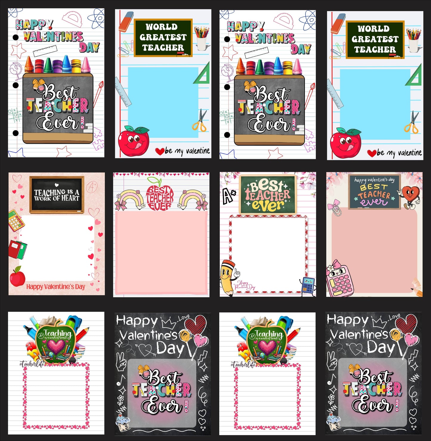 Valentine's Day Teacher Jumbo Cards Set 2 Half Sheet