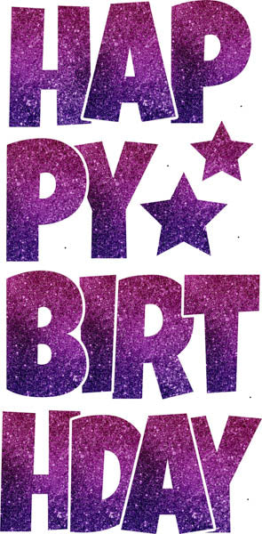 Happy Birthday 6 pc Ez Set OMBRE Glitter Fuchsia and Purple