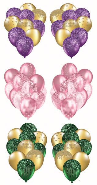 3 Sets of Balloon Bunches 3 Purple Gold, Pink, Green Gold