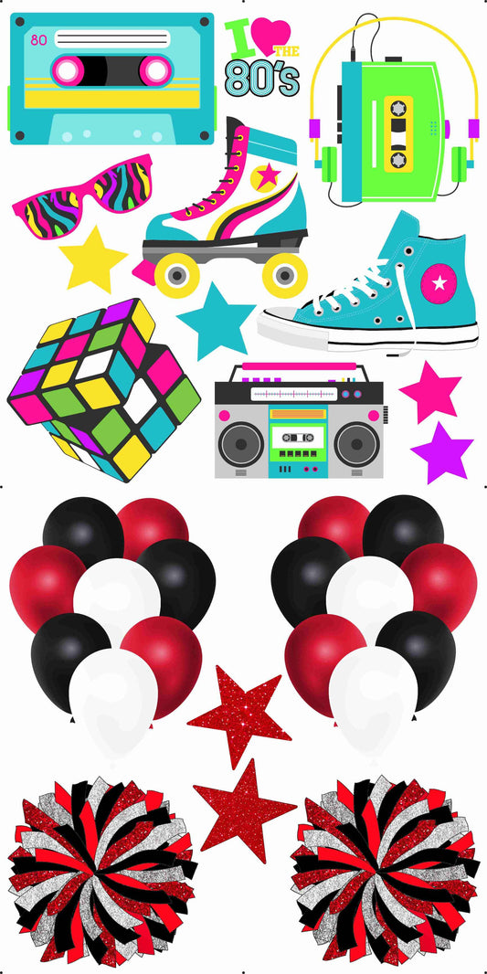 80s and Black Red White Balloons Combo Sheet