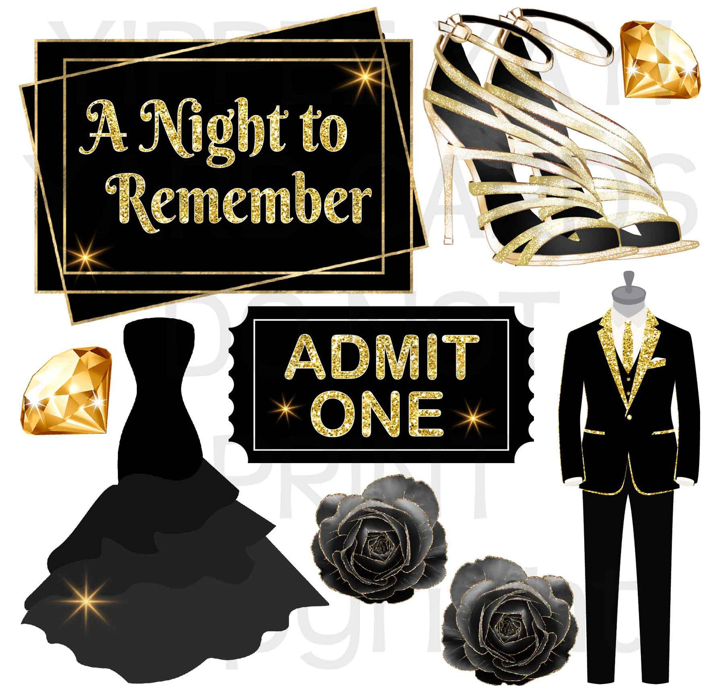 A Night to Remember - Gold and Black - Theme Half Sheet Misc. (Must Purchase 2 Half sheets - You Can Mix & Match)