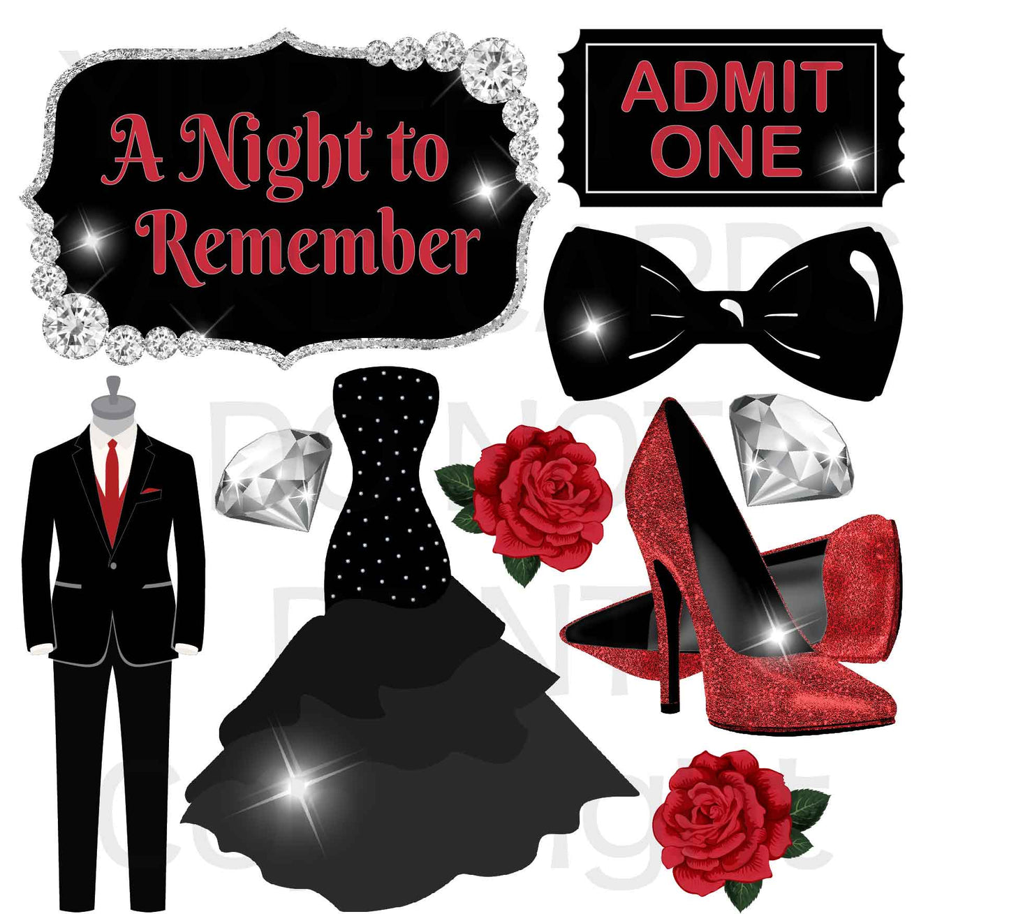 A Night to Remember - Red and Black - Theme Half Sheet Misc. (Must Purchase 2 Half sheets - You Can Mix & Match)
