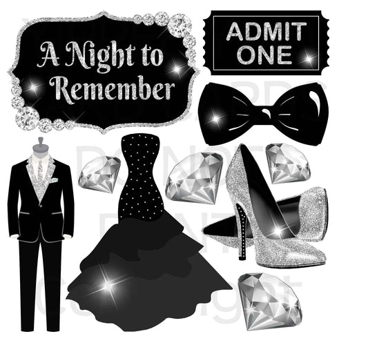 A Night to Remember - Silver and Black - Theme Half Sheet Misc. (Must Purchase 2 Half sheets - You Can Mix & Match)