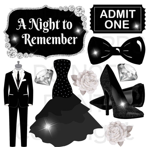 A Night to Remember - White and Black - Theme Half Sheet Misc. (Must Purchase 2 Half sheets - You Can Mix & Match)