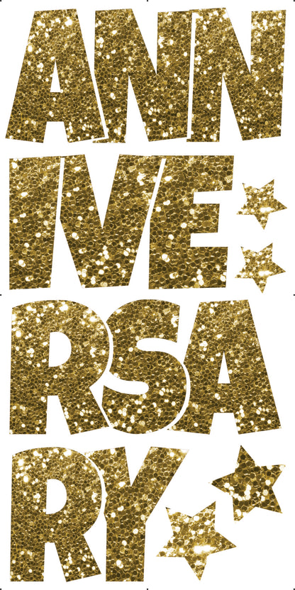 Happy Birthday Ez Set + Anniversary Chunky Glitter Gold 23" Pair