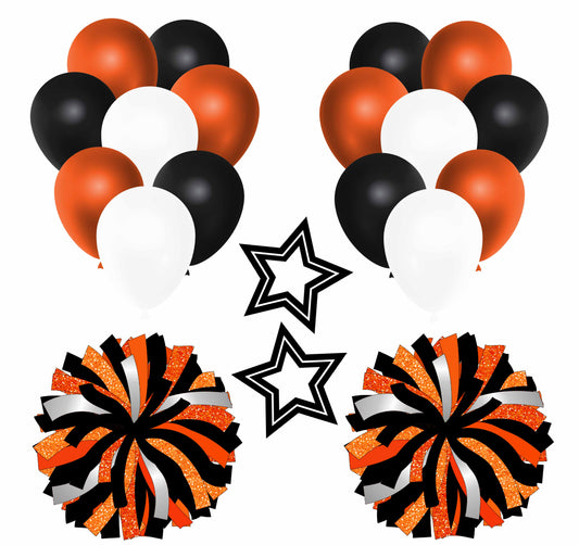 Black Orange White Balloons and Pom Poms Half Sheet  (Must Purchase 2 Half sheets - You Can Mix & Match)