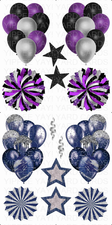 Black Silver Purple Balloons and Blue and Silver 2