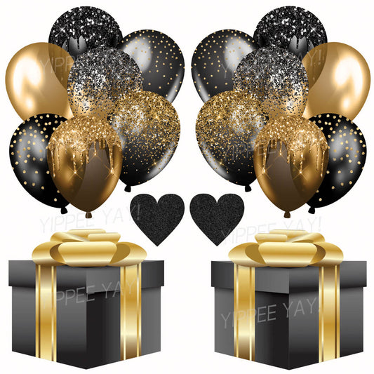 Black and Gold Balloons Set 1 Half Sheet  (Must Purchase 2 Half sheets - You Can Mix & Match)