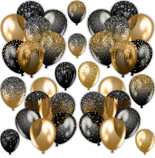 Black and Gold Balloons Set 2 Half Sheet  (Must Purchase 2 Half sheets - You Can Mix & Match)