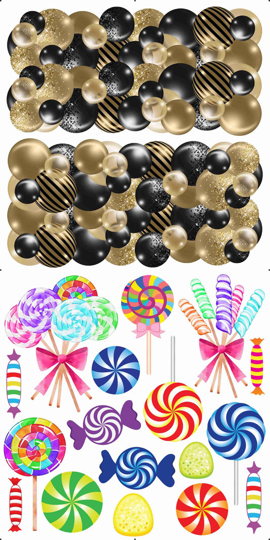 Black and Gold Balloon Skirts and Candy Land Combo Sheet