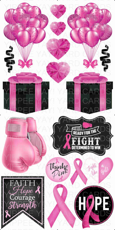 Black and Hot Pink Balloons and Breast Cancer Combo Sheet