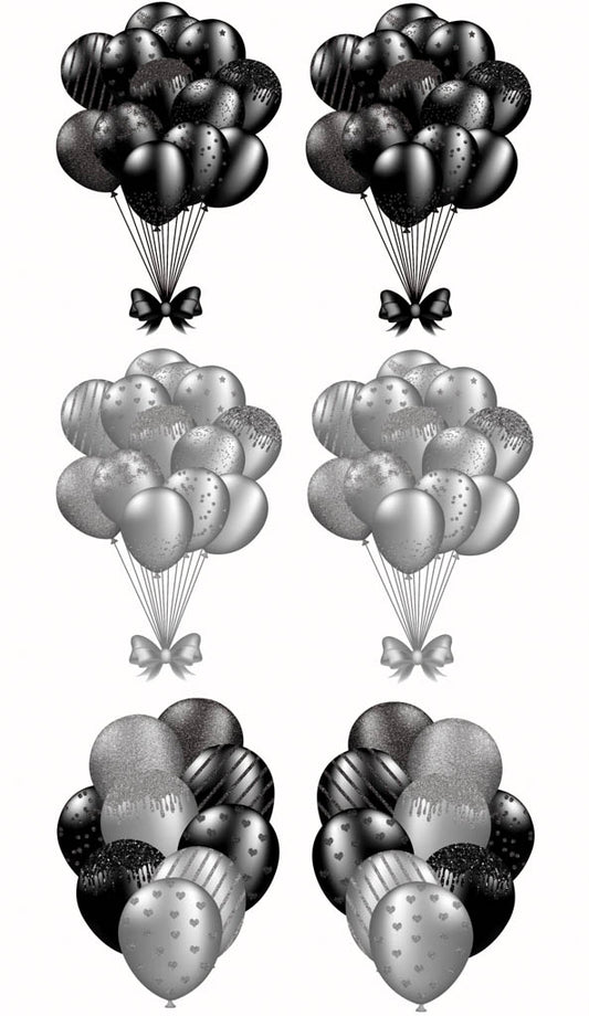 3 Sets of Balloon Bunches 7 Black and Silver