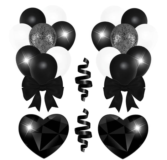 Black and White Balloons Hearts Half Sheet  (Must Purchase 2 Half sheets - You Can Mix & Match)
