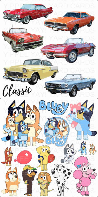 Bluey and Classic Cars Combo Sheet