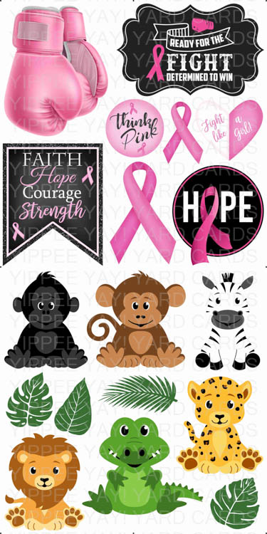 Breast Cancer and Safari Animals 2 Combo Sheet