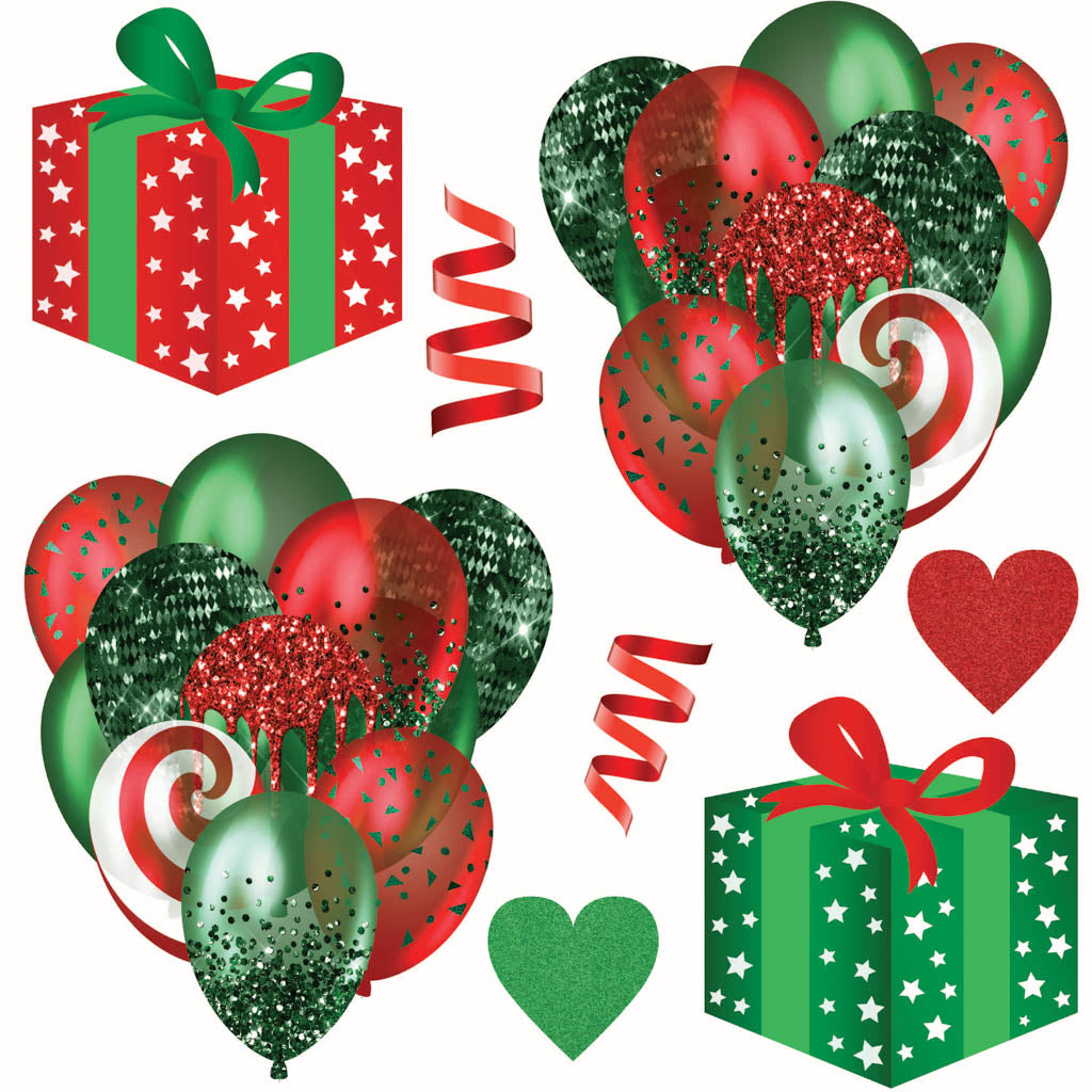 Red and Green Christmas Balloons and Presents Half Sheet  (Must Purchase 2 Half sheets - You Can Mix & Match)