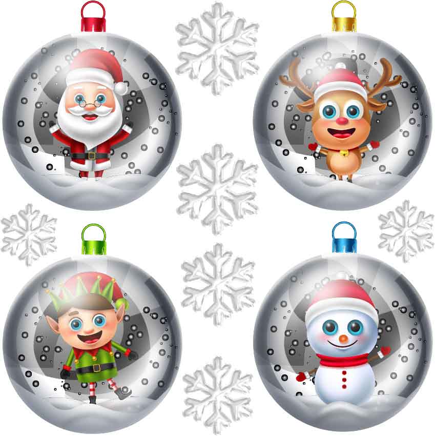 Christmas Picture Ornaments - Santa, Snowman, Elf, Reindeer Half Sheet  (Must Purchase 2 Half sheets - You Can Mix & Match)
