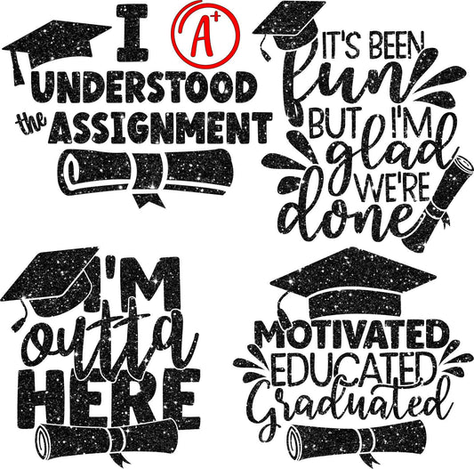 Graduation Sayings or Accents Set 3 - Black Glitter - Half Sheet Misc. (Must Purchase 2 Half sheets - You Can Mix & Match)