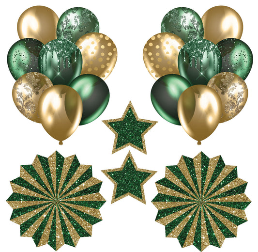 Green and Gold Balloons Set 2 Half Sheet (Must Purchase 2 Half sheets - You Can Mix & Match)