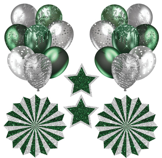 Green and Silver Balloons Half Sheet (Must Purchase 2 Half sheets - You Can Mix & Match)