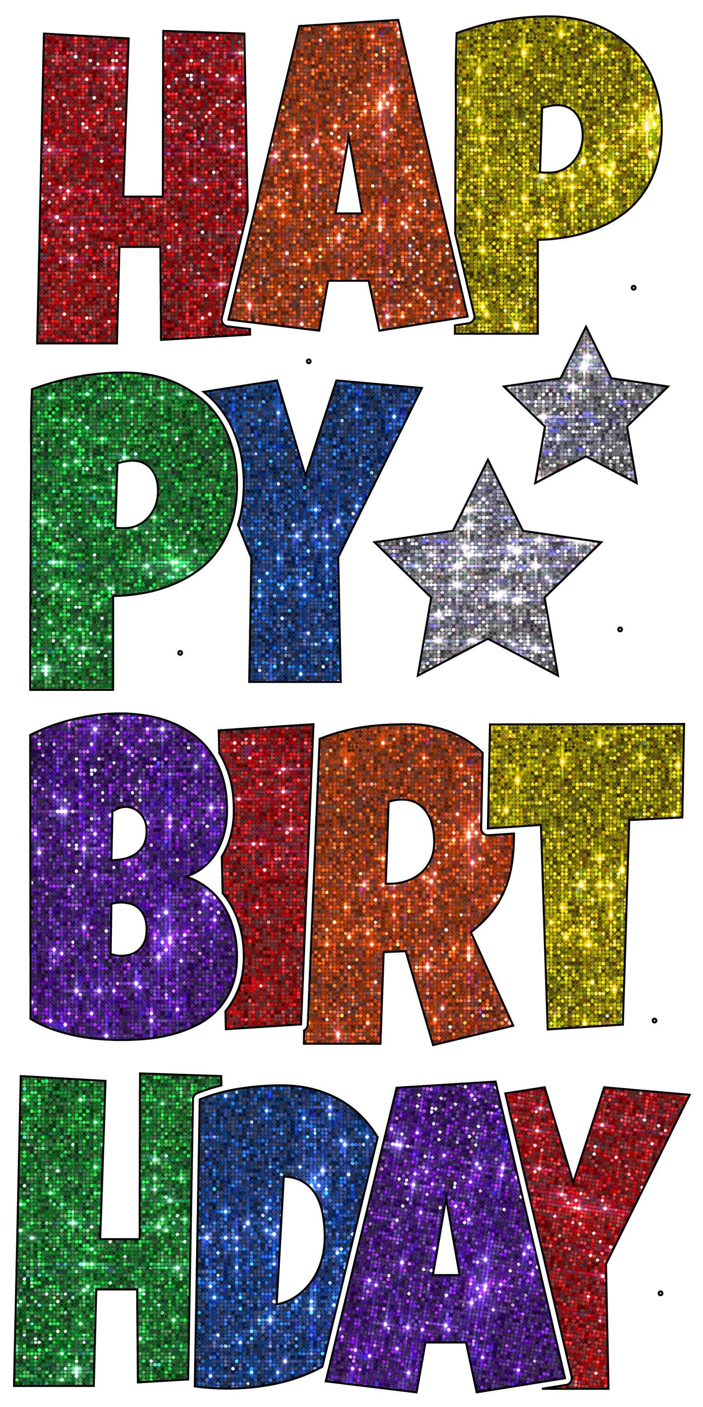 Happy Birthday 6 Pc EZ Set Sparkle Sequins Rainbow Small
