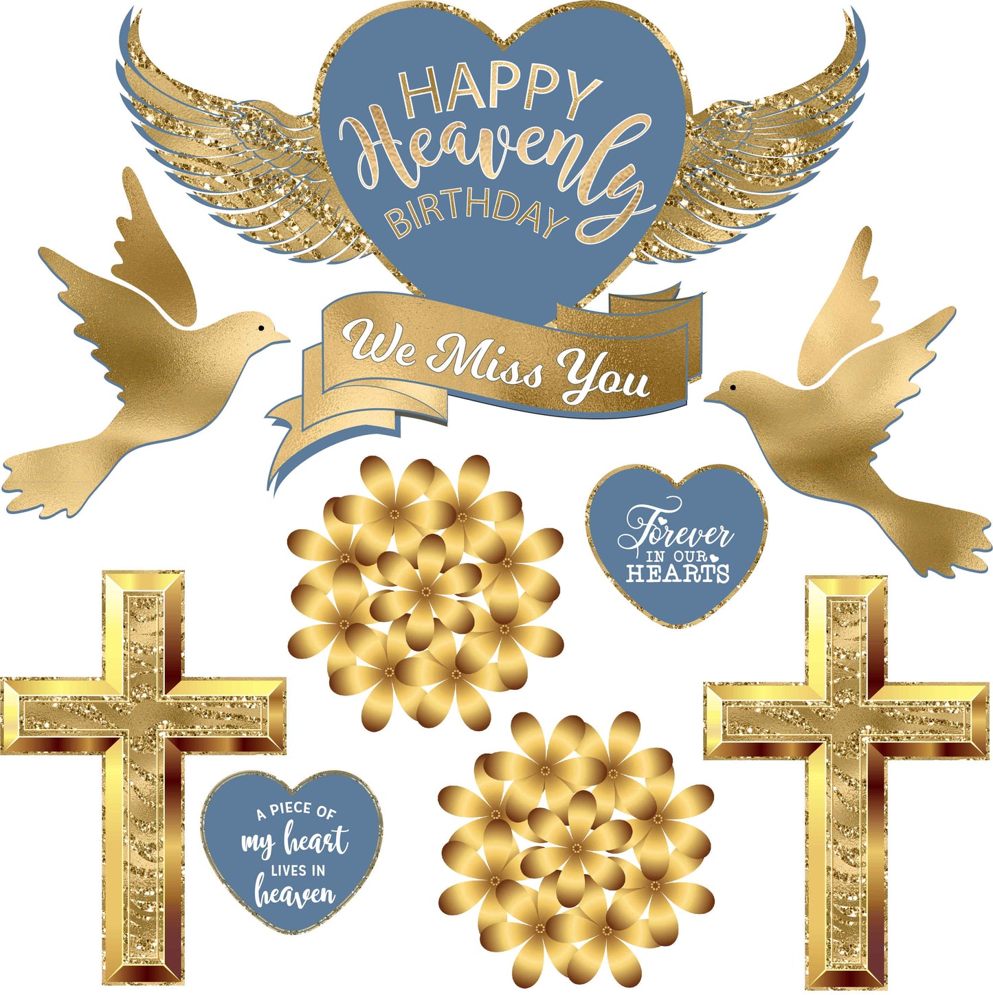 Happy Heavenly Birthday Gold & Slate Theme Half Sheet Misc. (Must Purchase 2 Half sheets - You Can Mix & Match)